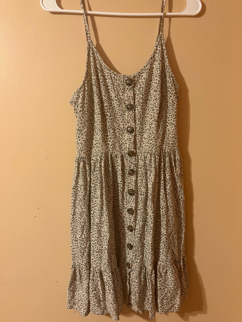 Japna Cream Leopard-Print Button-Front Mini Dress